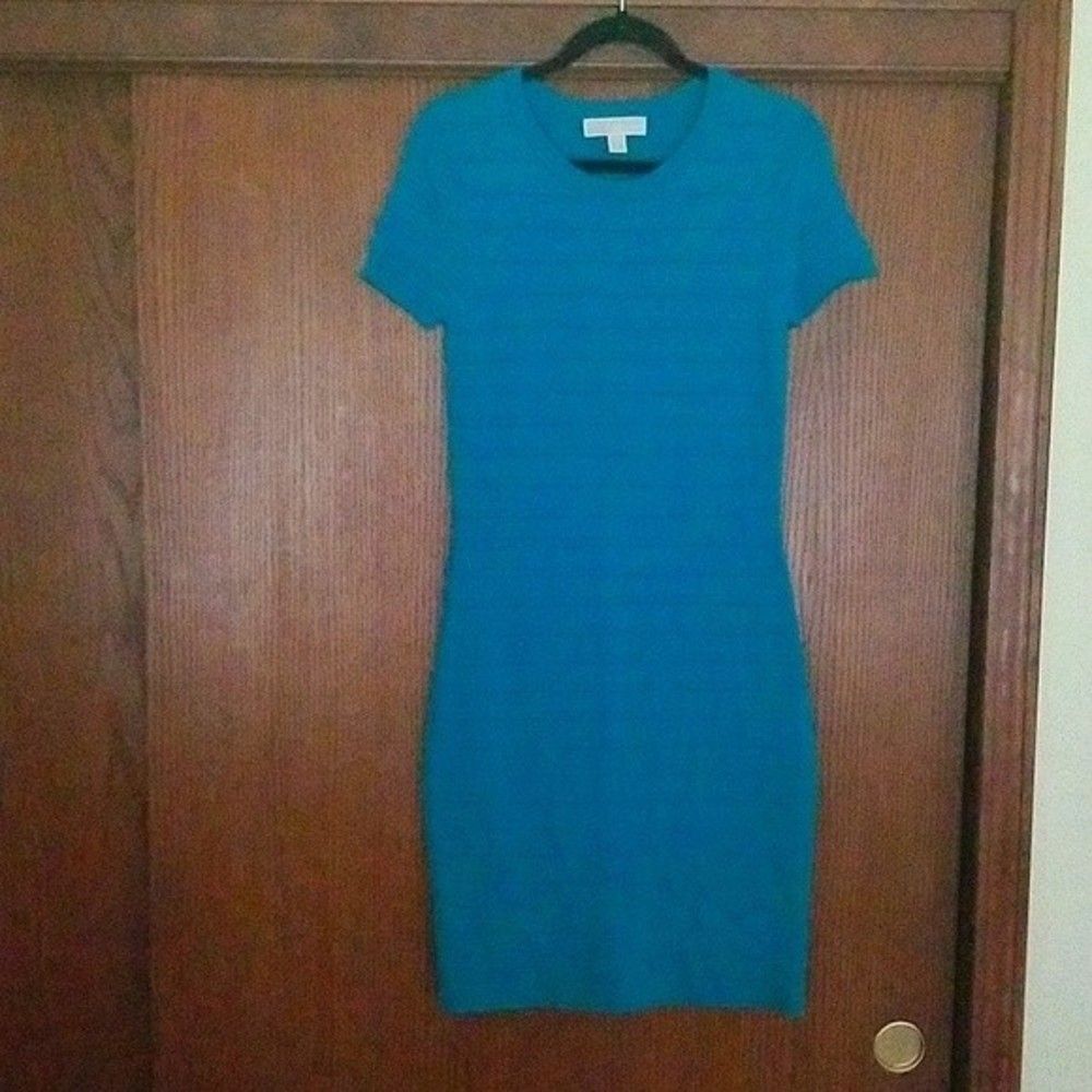 Michael Kors teal Scalloped bodycon stretch dress
